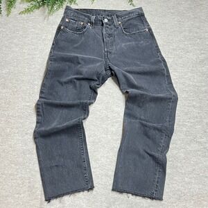 Levis 501 Original Fit Straight Leg Jeans Faded Black Raw Hem W26 EUC Classic B4